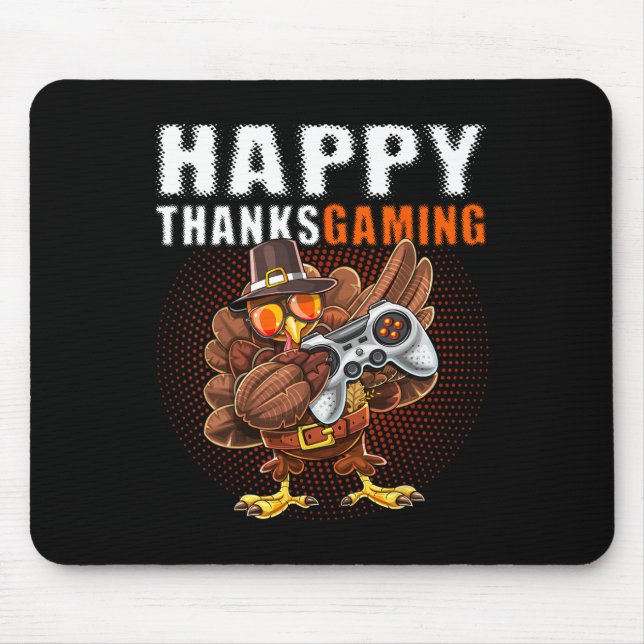 Thanksgiving Video Game Dabbing Turkey Pilgrim Boy Mouse Pad (Front)