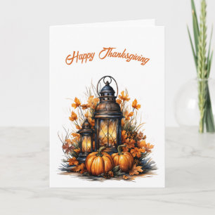 Thanksgiving Vintage Lantern Illustration Card