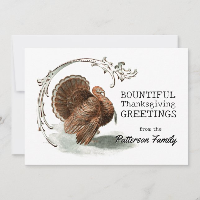 Thanksgiving Vintage Turkey Bountiful Greetings  Holiday Card (Front)