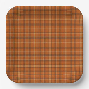 Thanksgiving Warm Plaid Rich Orange Brown Beige Paper Plate