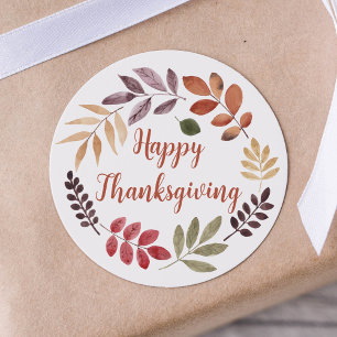 Thanksgiving Watercolor Autumn Leaves  Classic Round Sticker