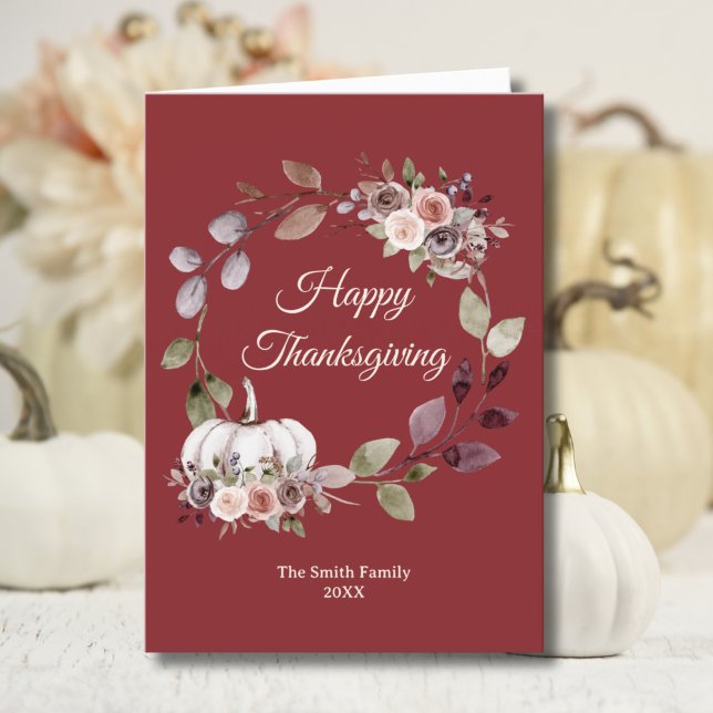 Thanksgiving Watercolor Burgundy Roses Folded Holiday Card (Creator Uploaded)