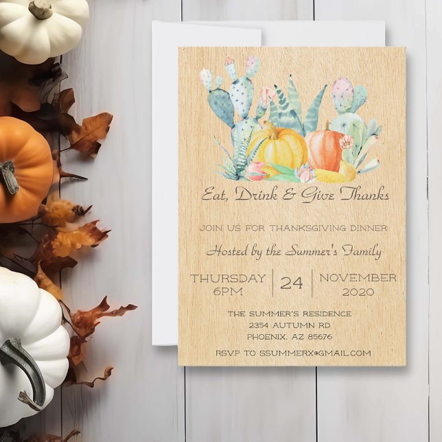 Thanksgiving Watercolor Desert Cactus Pumpkin Invitation (Creator Uploaded)