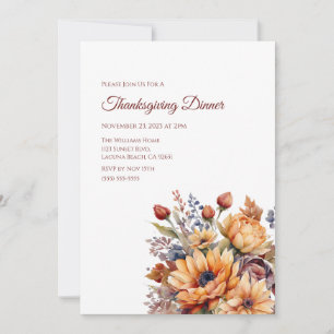 Thanksgiving-Watercolor Fall Flowers- Invitation