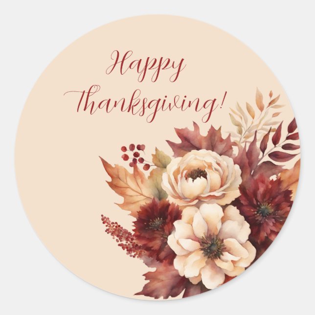Thanksgiving-Watercolor Fall Flowers-Sticker Classic Round Sticker (Front)