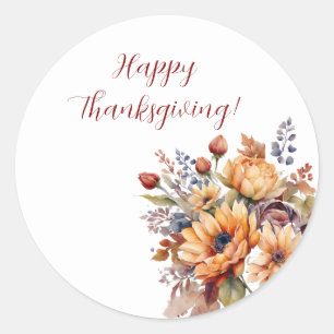 Thanksgiving-Watercolor Fall Flowers-Sticker Classic Round Sticker
