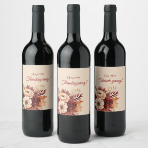 Thanksgiving-Watercolor Fall Flowers- Wine Label