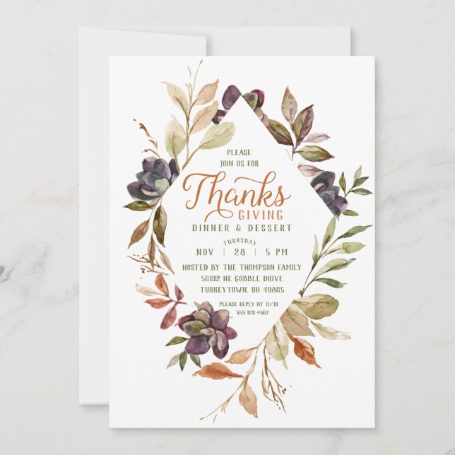 Thanksgiving Watercolor Fall Foliage Invitation (Front)