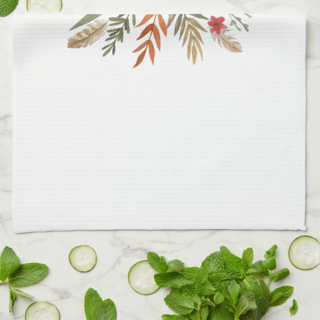 THANKSGIVING WATERCOLOR FALL FOLIAGE KITCHEN TOWEL (Folded)