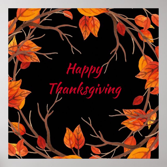 Thanksgiving Watercolor Fall Leaves Poster (Front)
