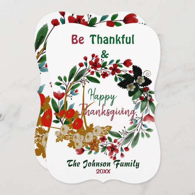  Thanksgiving Watercolor Floral Fall Green Wreath (Front/Back)