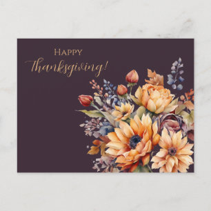Thanksgiving-Watercolor Flowers- Postcard