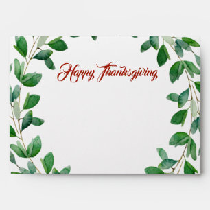 Thanksgiving Watercolor Green Wreath Envelope