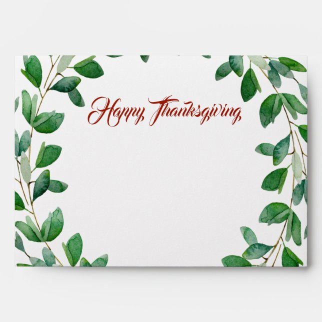 Thanksgiving Watercolor Green Wreath Envelope (Front)