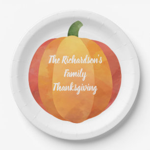 Thanksgiving Watercolor Pumpkin Custom Paper Plate