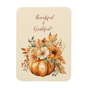 Thanksgiving-Watercolor Pumpkin Floral Design- Magnet