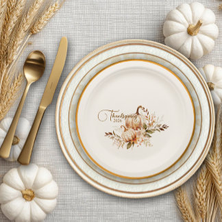 Thanksgiving Watercolor Pumpkin Paper Plate