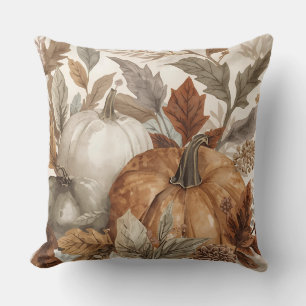 Thanksgiving,Watercolor Pumpkins and Leafs Pattern Cushion