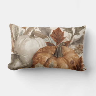 Thanksgiving,Watercolor Pumpkins and Leafs Pattern Lumbar Cushion