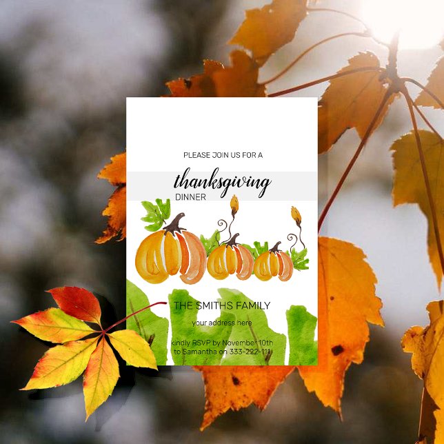 Thanksgiving Watercolor Pumpkins Invitation (Creator Uploaded)
