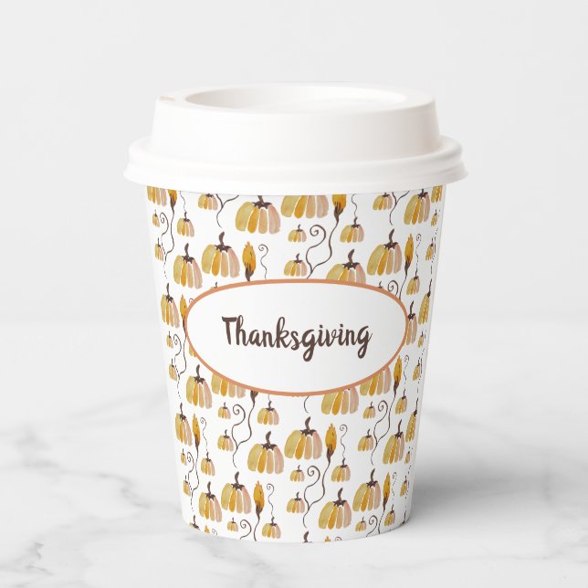 Thanksgiving Watercolor Pumpkins Paper Cups (Back)
