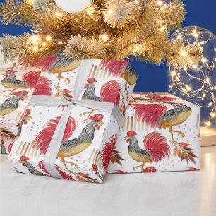 Thanksgiving Watercolor Rooster Hand-painted Wrapping Paper