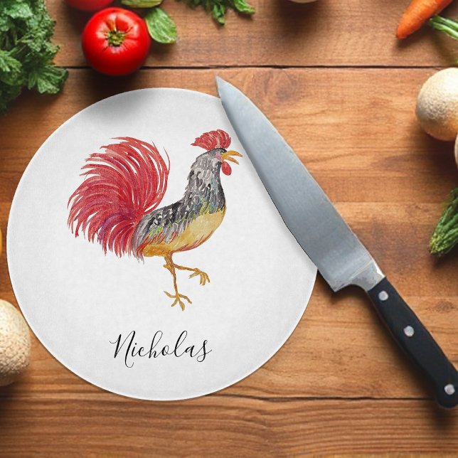 Thanksgiving Watercolor Rooster Personalised Cutting Board (Creator Uploaded)