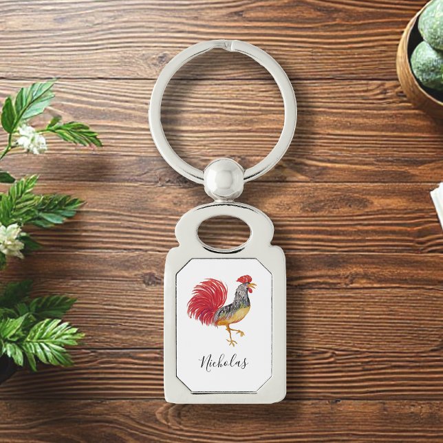 Thanksgiving Watercolor Rooster Personalised Key Ring (Creator Uploaded)