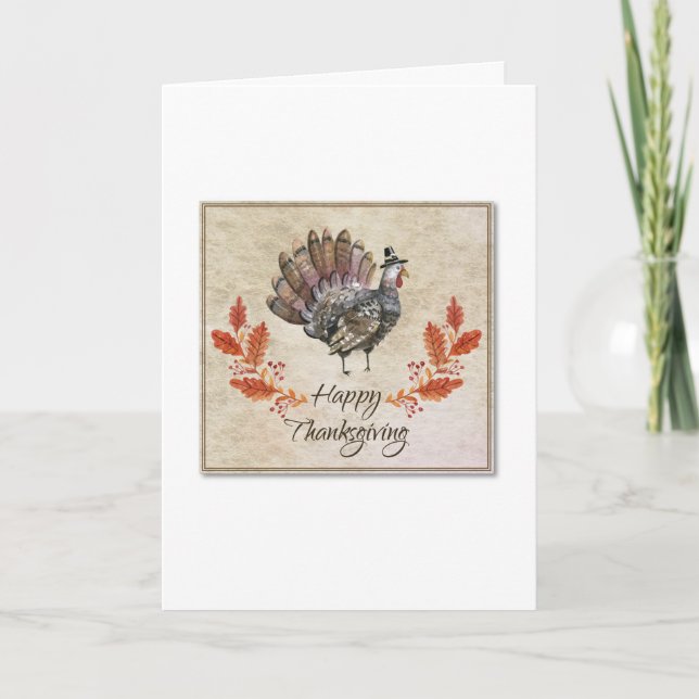 Thanksgiving Watercolor Turkey Card (Front)