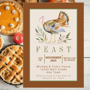 Thanksgiving Watercolor Turkey Foliage Elegant Invitation