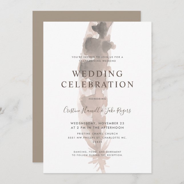 Thanksgiving Weekend Wedding | Turkey Feather Invitation (Front/Back)