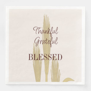 Thanksgiving Wheat Thankful Grateful Blessed Napkin