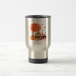 Thanksgiving Whippet Riding Red Plaid Pickup Truck Travel Mug