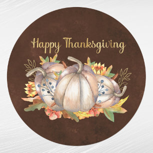 Thanksgiving White Pumpkins Floral Classic Round Sticker
