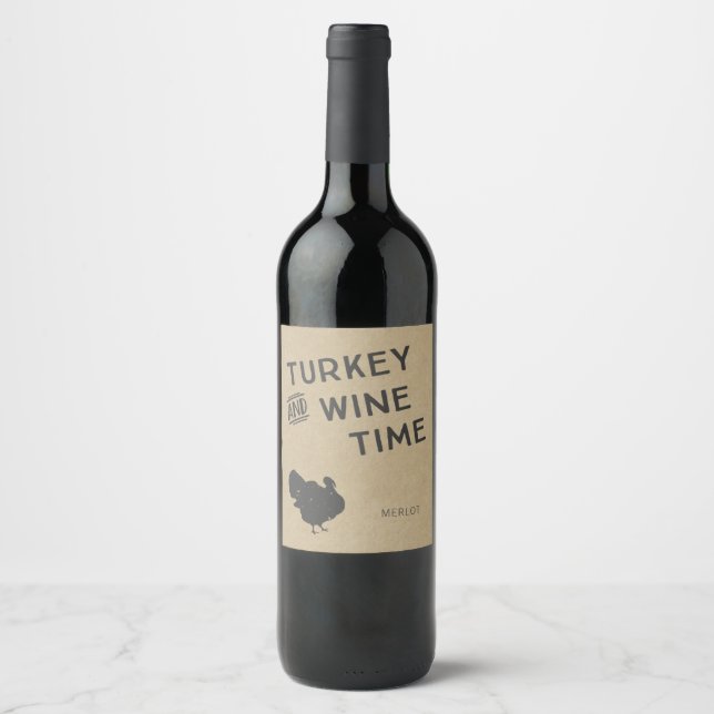 Thanksgiving Wine Labels Turkey and Wine Time (Front)