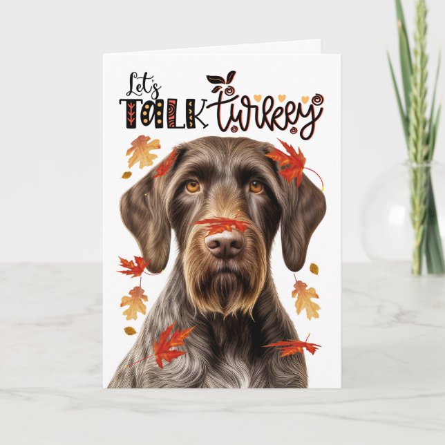 Thanksgiving Wirehair Pointer Let's Talk Turkey Holiday Card (Front)