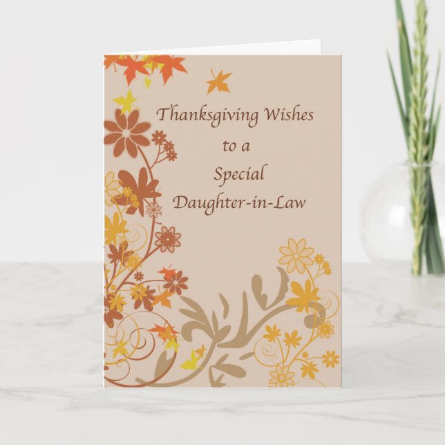 Thanksgiving Wishes Daughter in Law Fall Leaves Card (Front)