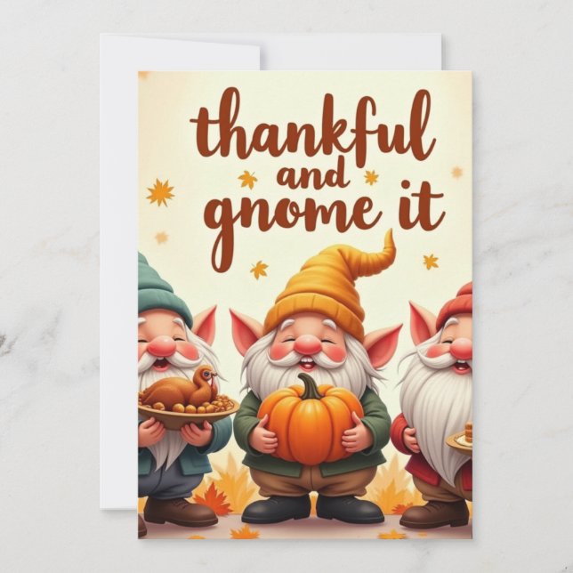 Thanksgiving wishes gnome holiday card (Front)
