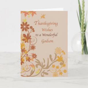 Thanksgiving Wishes Godson Fall Leaves and Flowers Card