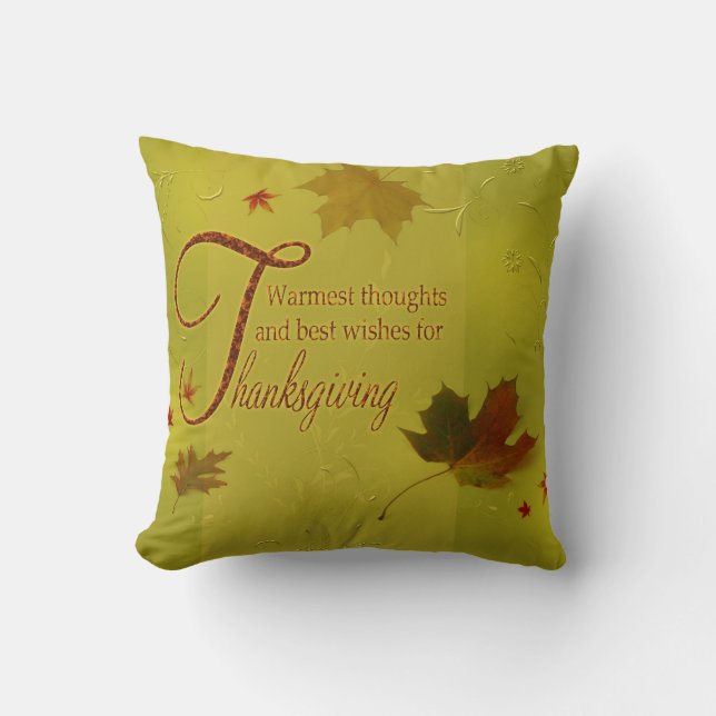 Thanksgiving Wishes Typography Leaves Cushion (Front)