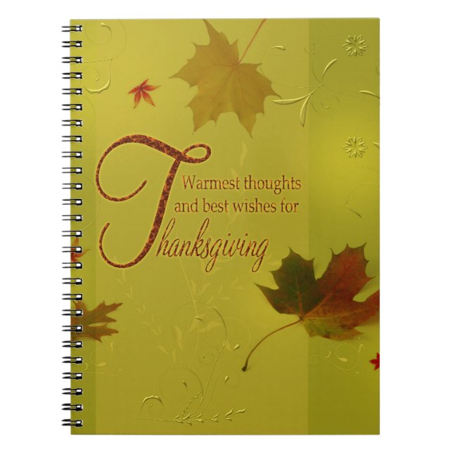 Thanksgiving Wishes Typography Leaves Notebook (Front)