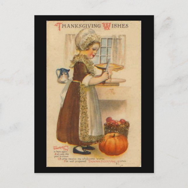 Thanksgiving Wishes Vintage Postcard (Front)