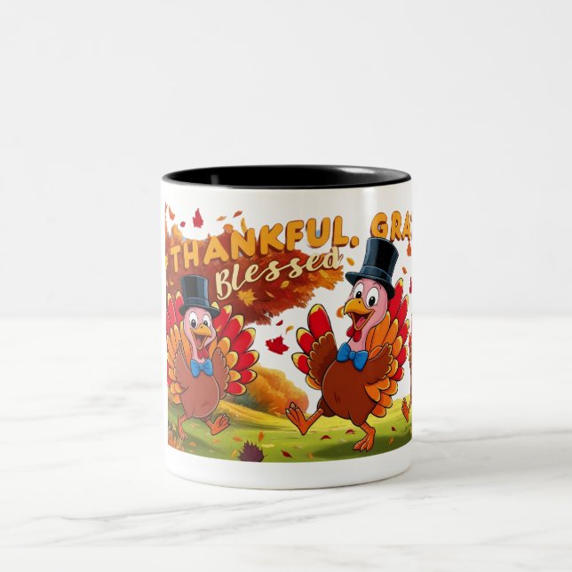 Thanksgiving With Gratitude Quotes  Two-Tone Coffee Mug (Center)