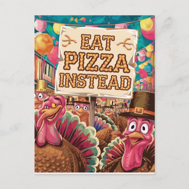 Thanksgiving with pizza postcard (Front)