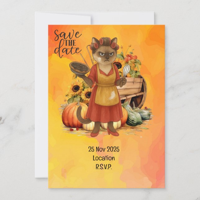 Thanksgiving  with Pumpkin Pie for Cat Lovers Invitation (Front)