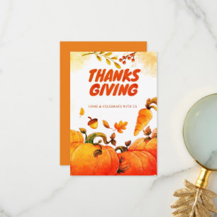 Thanksgiving with Pumpkin, Pine and Leave Fall Thank You Card