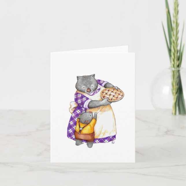 Thanksgiving Wombat Grandmother and Grandson Card (Front)