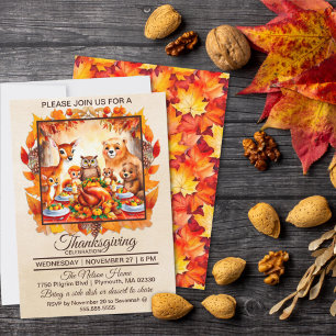 Thanksgiving Woodland Animals Autumn Leaves Invitation