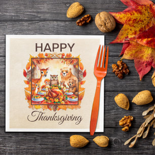 Thanksgiving Woodland Animals Autumn Leaves Napkin