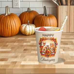 Thanksgiving Woodland Animals Autumn Leaves Paper Cups